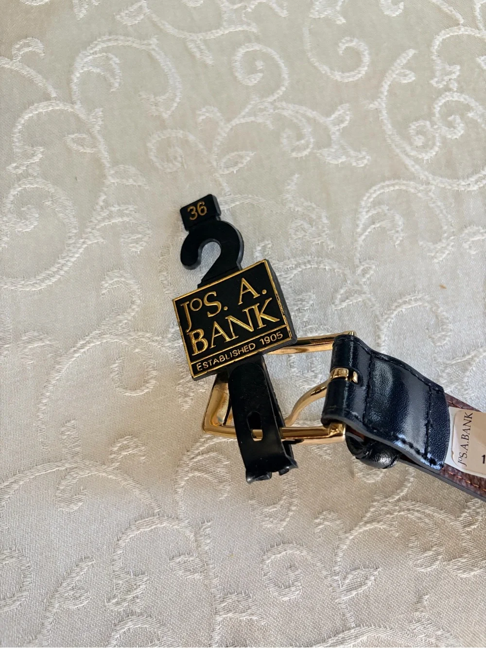 Jos. A. Bank Black Leather Belt with Brown Interior and Gold Buckle